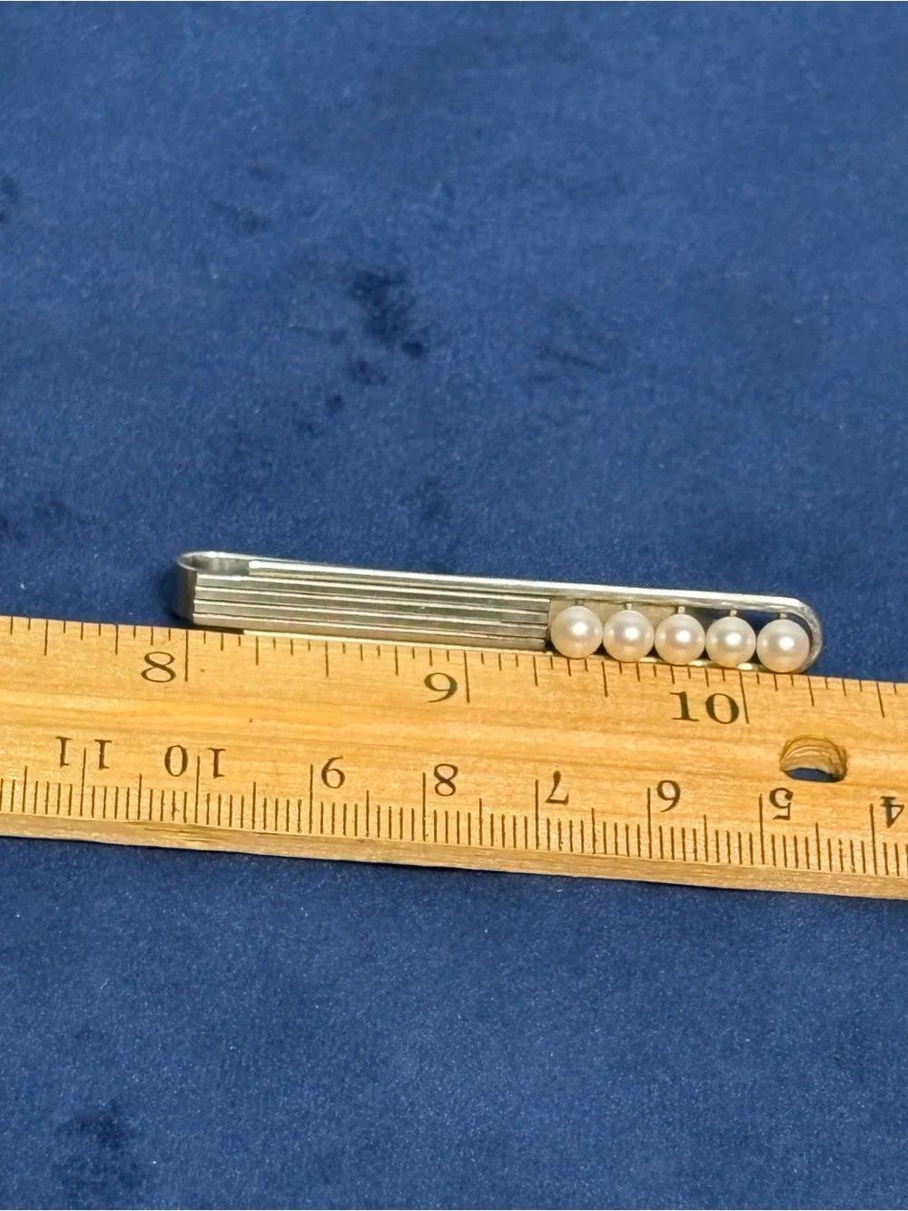 RARE Vintage K. Mikimoto Tokyo Silver Tie Clip 5 Akoya Pearls MCM Signed